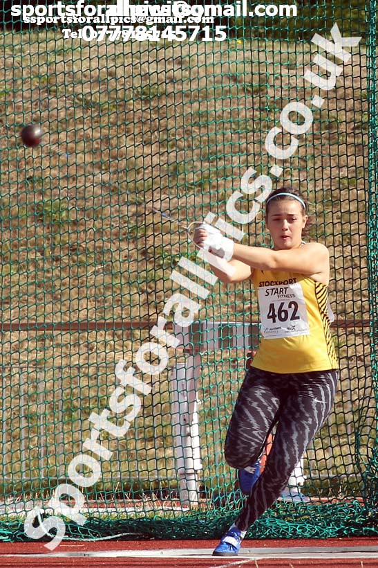 Womens under-17s hammer, 2018 Northern Under-17s/U-15s/U-13s Champs., Wavertree Athletics Centre, Liverpool. Photo: David T. Hewitson/Sports for All Pics